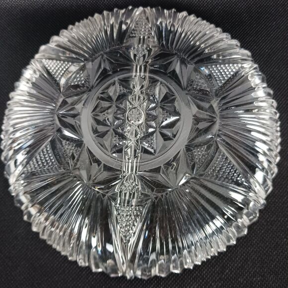 Vintage Clear Cut Glass Round Divided Dish - Relish, candy, condiments - Picture 4 of 6